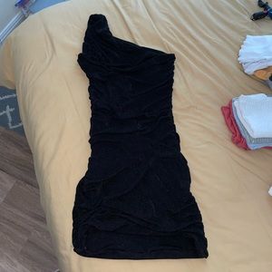 Scrunched Black Sparkly One Shoulder Dress